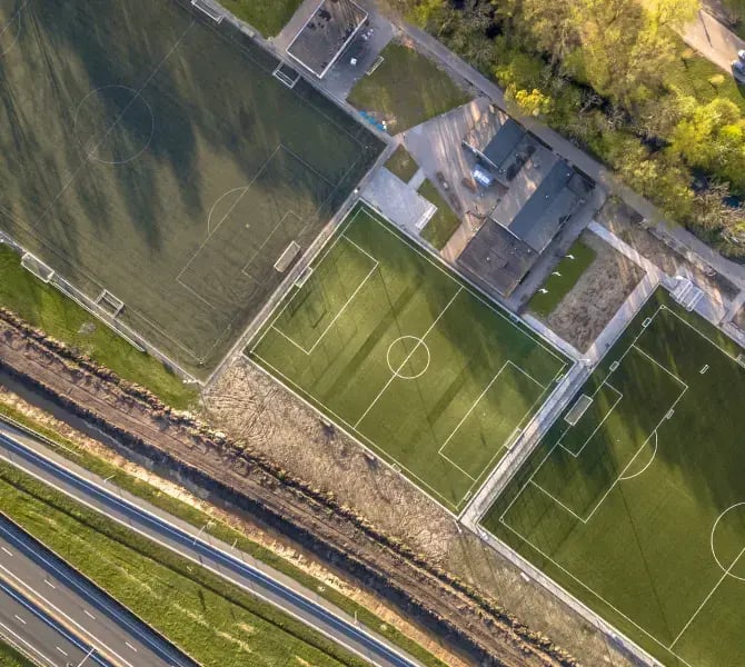 Multiple football fields aerial view