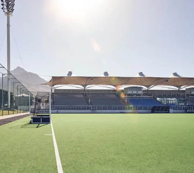 Synthetic turf field in stadium